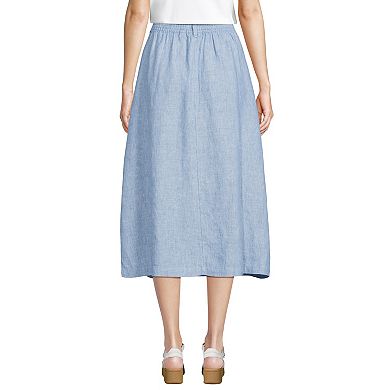 Women's Lands' End Linen Button Front Midi A-Line Skirt