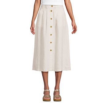 Women's Lands' End Linen Button Front Midi A-Line Skirt