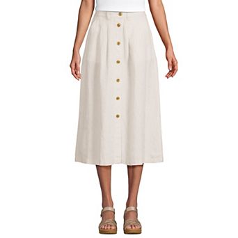 Women's Lands' End Linen Button Front Midi A-Line Skirt