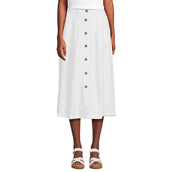 Women's Lands' End Linen Button Front Midi A-Line Skirt