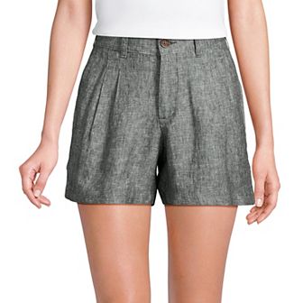 Women's Lands' End 5" Linen High Waisted Pleated A-Line Shorts