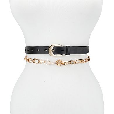 Women's LC Lauren Conrad 2-Piece Chain Belt & Western Harness Buckle Belt Set