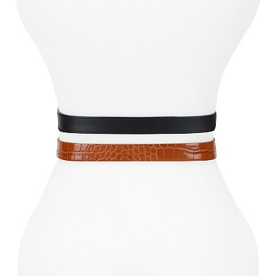 Women's LC Lauren Conrad 2-Piece Skinny & Reversible Crocodile Print Belts Set