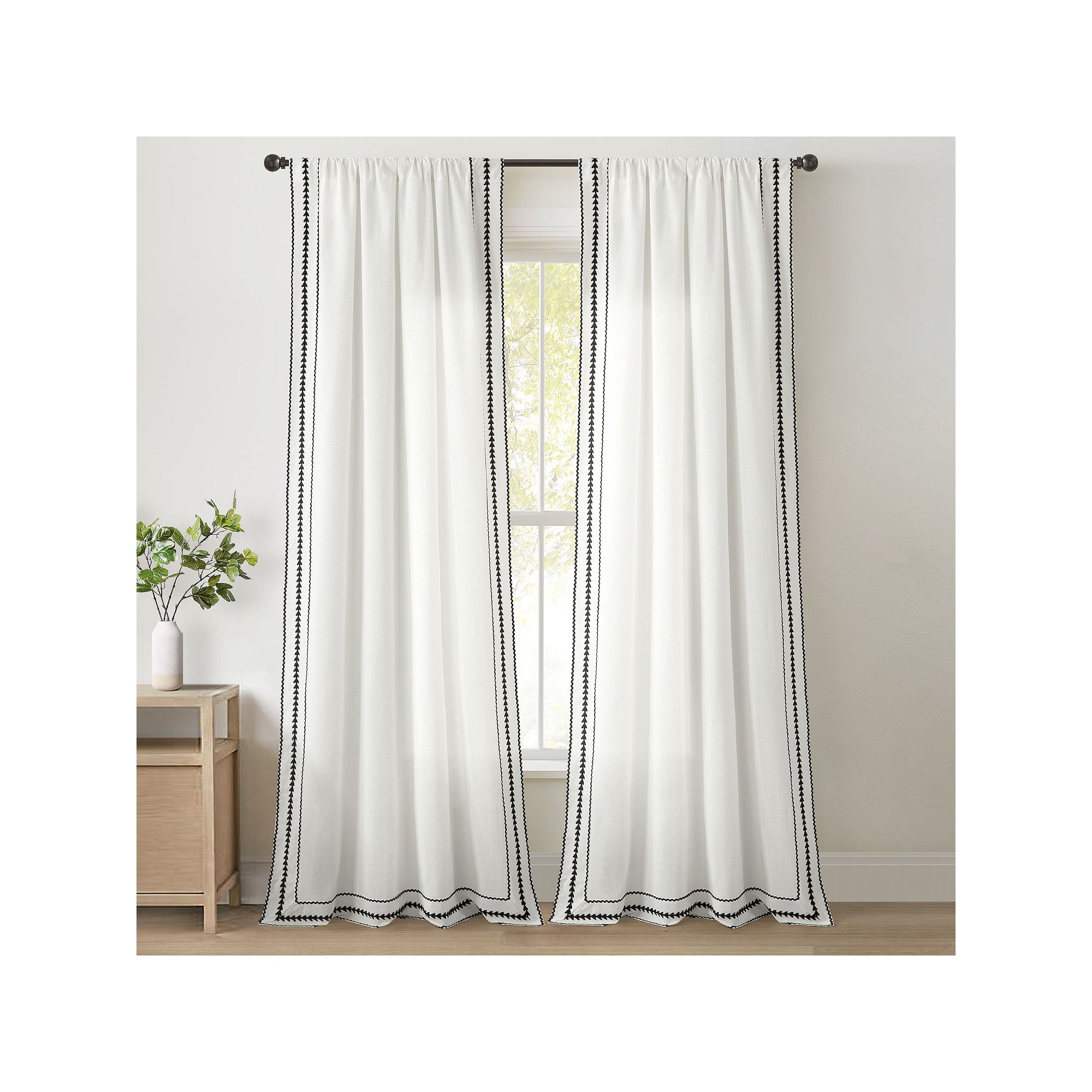 Lush Decor Olivia Ric Rac Embroidery Border Single Window Curtain Panel, Li