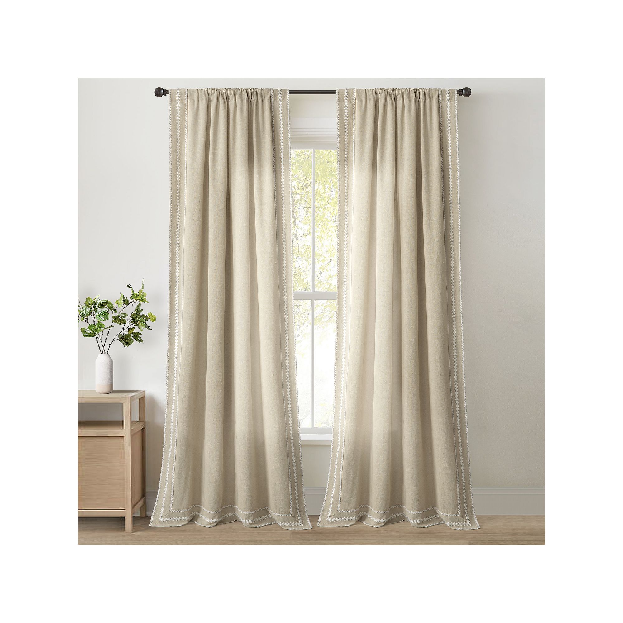 Lush Decor Olivia Ric Rac Embroidery Border Single Window Curtain Panel, Li