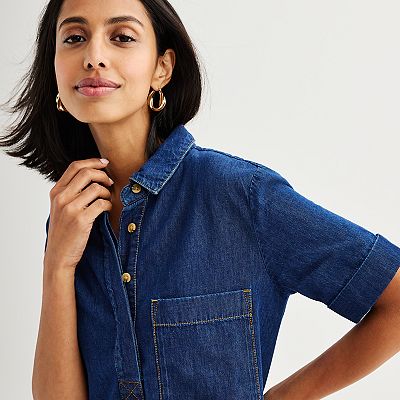 Women s Sonoma Goods For Life Denim Western Shirt Dress