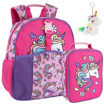 Up We Go 3 pc Allover Print Backpack, Detachable Lunch Bag & Keychain Set