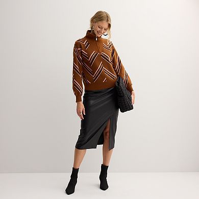 Women's Nine West Patterned Quarter Zip Sweater