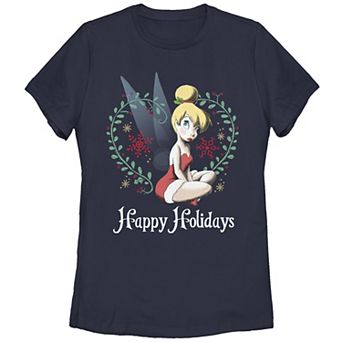 Disney's Tinker Bell Happy Holidays Heart Wreath Juniors' Graphic Tee