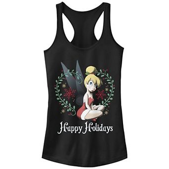 Disney's Tinker Bell Happy Holidays Heart Wreath Juniors' Graphic Racerback Tank