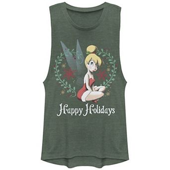 Disney's Tinker Bell Happy Holidays Heart Wreath Juniors' Graphic Muscle Tank