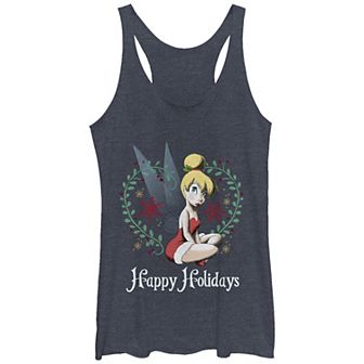 Disney's Tinker Bell Happy Holidays Heart Wreath Tri-Blend Juniors' Graphic Racerback Tank