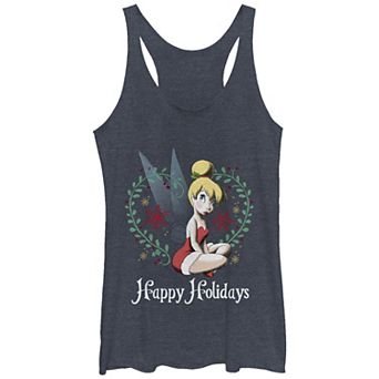 Disney's Tinker Bell Happy Holidays Heart Wreath Tri-Blend Juniors' Graphic Racerback Tank