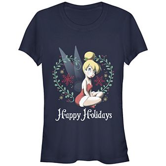 Disney's Tinker Bell Happy Holidays Heart Wreath Juniors' Graphic Tee