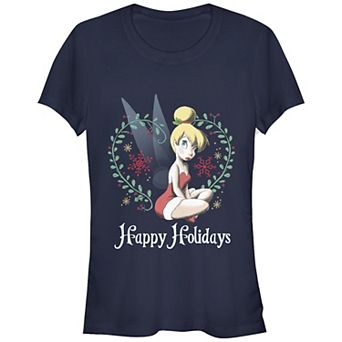 Disney's Tinker Bell Happy Holidays Heart Wreath Juniors' Graphic Tee