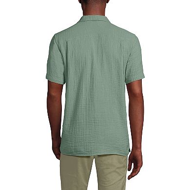 Men's Lands' End Gauze Camp Short Sleeve Button-Down Shirt
