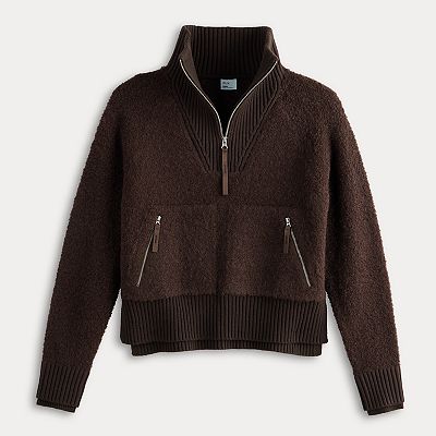 【DEARMINE】Cooper Boucle Half Zip-Up Knit Alder Half Zip Pull Over Latte – Rhythm US