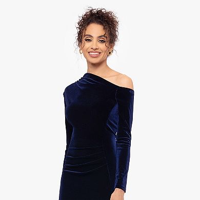 Women's BA Nites Long Velvet Off The Shoulder Long Sleeve Dress