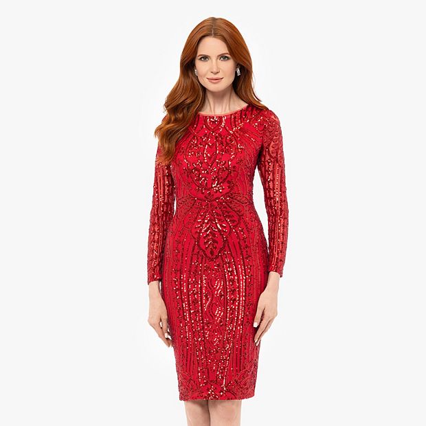 Women's BA Nites Short Sequin Long Sleeve Dress
