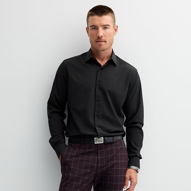 Men's Regular-Fit Wrinkle Free Dress Shirt, Size: Large-34/35, Black Luxe