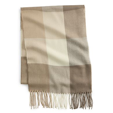 Women's Softer Than Cashmere Taupe Classic Plaid Scarf
