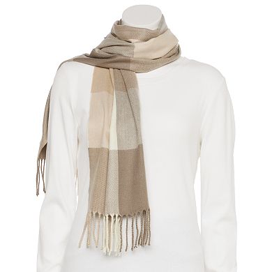 Women's Softer Than Cashmere Taupe Classic Plaid Scarf