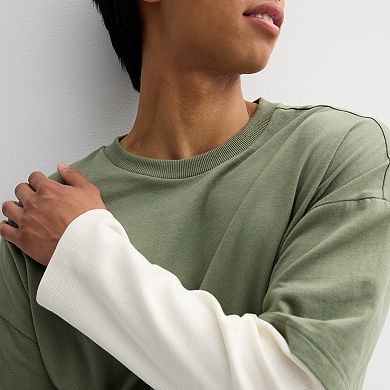 Men's Hollywood Long Sleeve Oversized Mock Two-Fer Tee