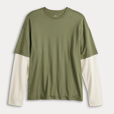 Men's Hollywood Long Sleeve Oversized Mock Two-Fer Tee
