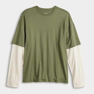 Men's Hollywood Long Sleeve Oversized Mock Two-Fer Tee