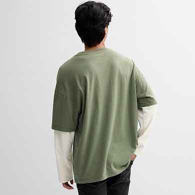 Men's Hollywood Long Sleeve Oversized Mock Two-Fer Tee