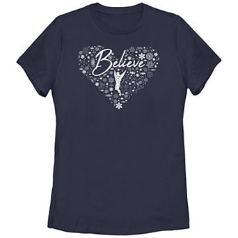 Disney's Tinker Bell Juniors' Believe Snowflakes Heart Graphic Tee