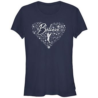 Disney's Tinker Bell Juniors' Believe Snowflakes Heart Graphic Tee