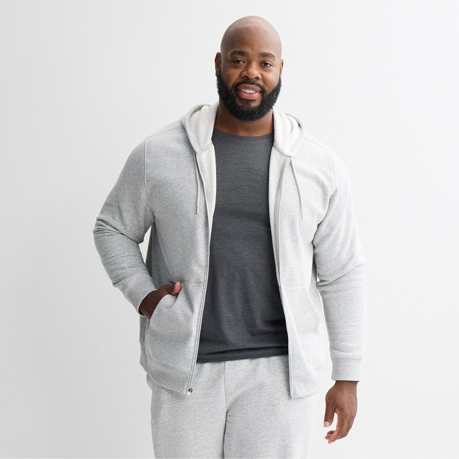 Мужское худи Tek Gear Big & Tall Ultra Soft Fleece Zip-Front, цвет: Серый меланжевый