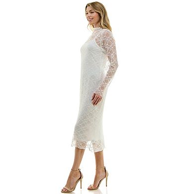 Juniors' Lily Rose Long Sleeve Lace Dress with Slip