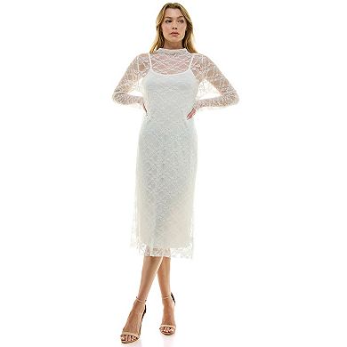Juniors' Lily Rose Long Sleeve Lace Dress with Slip