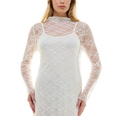 Juniors' Lily Rose Long Sleeve Lace Dress with Slip
