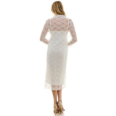 Juniors' Lily Rose Long Sleeve Lace Dress with Slip