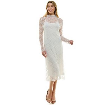 Juniors' Lily Rose Long Sleeve Lace Dress with Slip