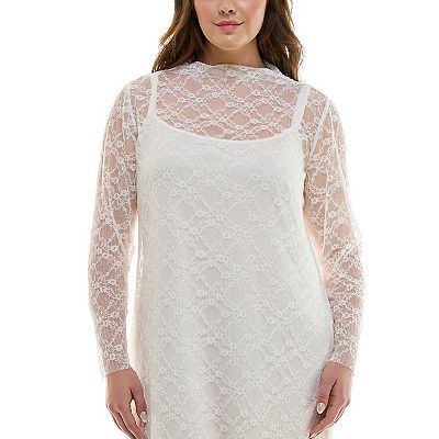 Juniors Plus Lily Rose Long Sleeve Lace Dress with Slip