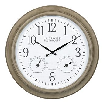 La Crosse Technology 18 in Indoor/Outdoor Taupe Atomic Analog Clock with Temp and Humidity