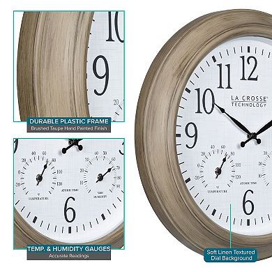 La Crosse Technology 18-in. Indoor/Outdoor Taupe Atomic Analog Clock with Temp and Humidity