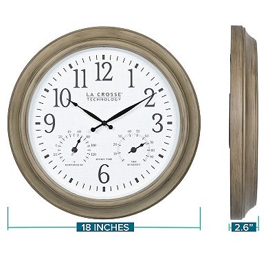 La Crosse Technology 18-in. Indoor/Outdoor Taupe Atomic Analog Clock with Temp and Humidity