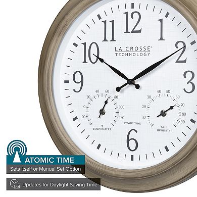 La Crosse Technology 18-in. Indoor/Outdoor Taupe Atomic Analog Clock with Temp and Humidity