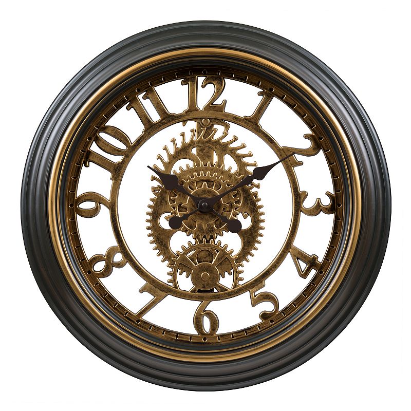 La Crosse Technology Clock 20-in. Bronze Antiqued Gears Quartz Analog Wall Clock, Brown