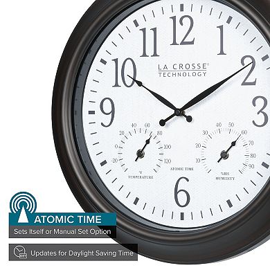 La Crosse Technology 18-in. Indoor/Outdoor Brown Atomic Analog Clock with Temperature and Humidity