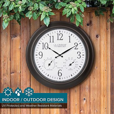 La Crosse Technology 18-in. Indoor/Outdoor Brown Atomic Analog Clock with Temperature and Humidity