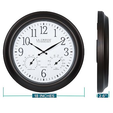 La Crosse Technology 18-in. Indoor/Outdoor Brown Atomic Analog Clock with Temperature and Humidity