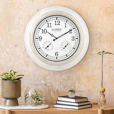 La Crosse Technology 21-in. Indoor/Outdoor Atomic Whitewashed Hammered Metal Wall Clock with Temperature