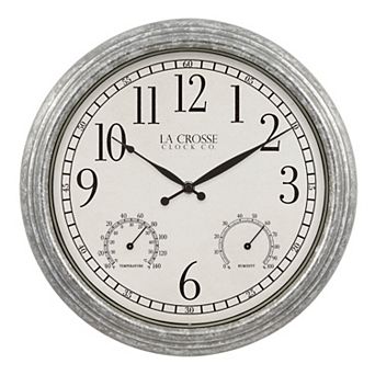 La Crosse Technology 14 in Silas Indoor/Outdoor Galvanized Quartz Analog Wall Clock