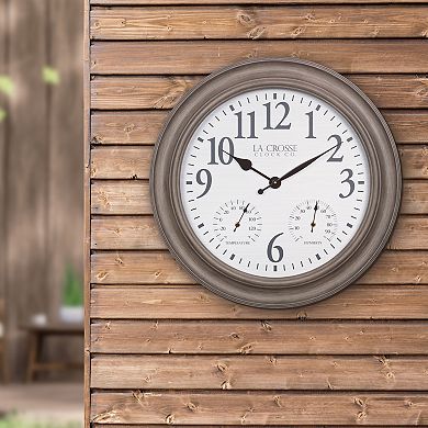 La Crosse Technology 26.2-in. Indoor/Outdoor Brushed Gray Oak Quartz Clock with Temperature and Humidity